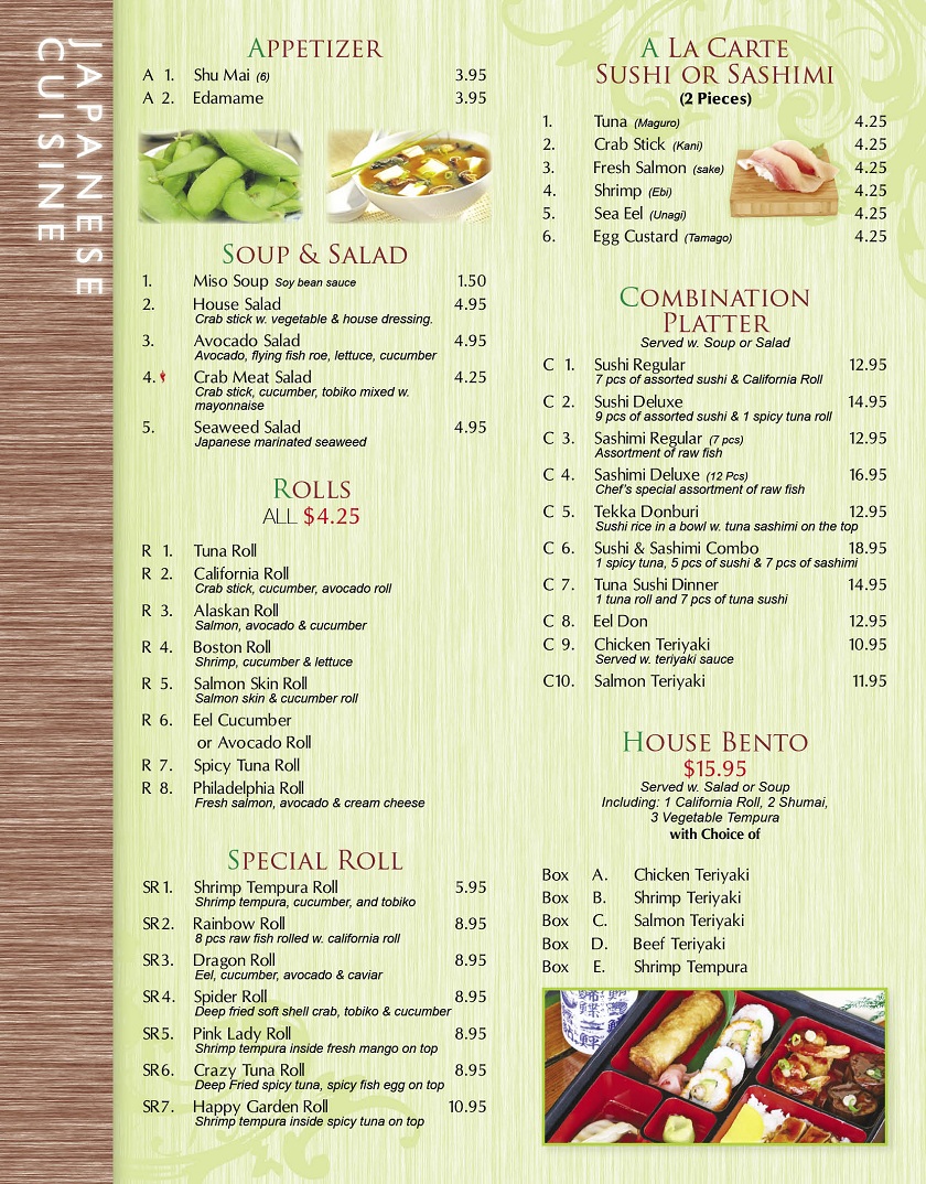 Happy Garden Restaurant in Sayreville-Japanese Cuisine  Menu